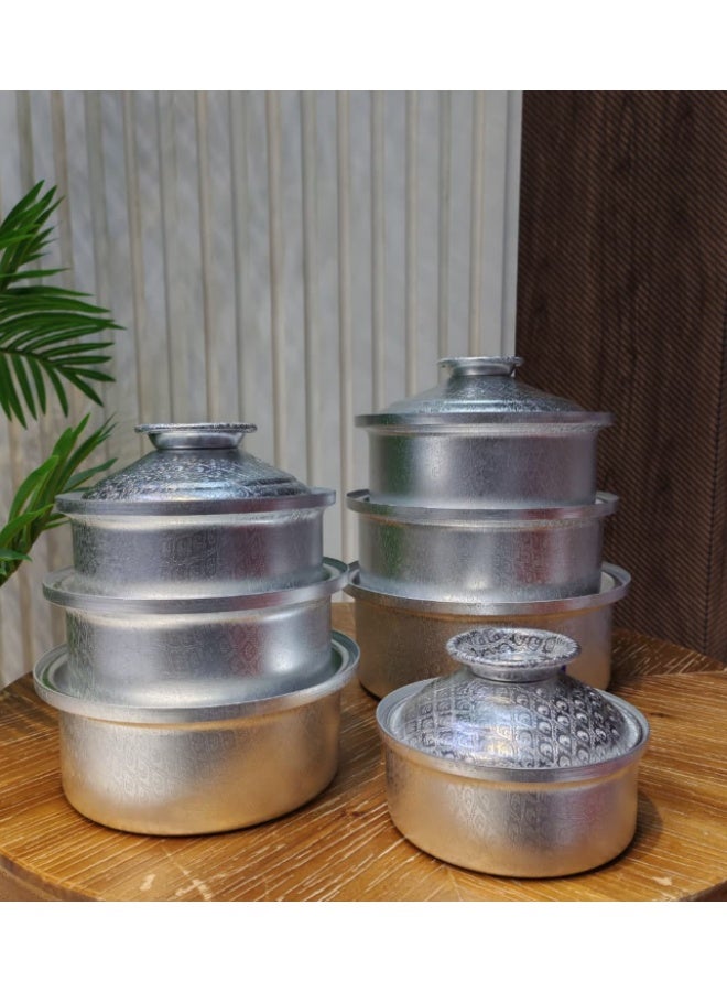 تاج طقم قدور منقوش 14 قطعة صناعة هندية قطر القدور 12/14/16/18/20/22/24سم - Image 4