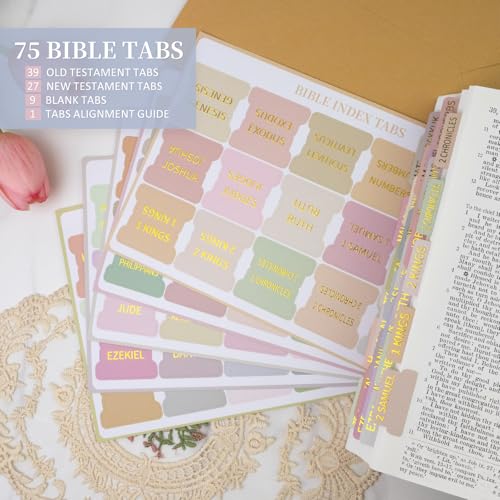 JIXZEN Bible Tabs for Women and Men, 75 Laminated Embossed Gold Foil Index Tabs, Durable Bible Study and Journaling Tabs for Easy Navigation (Boho) - Image 4