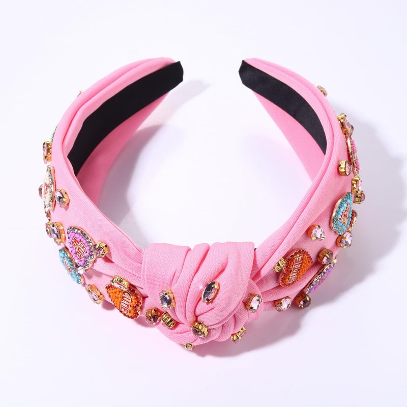 MOLOCH Pink Heart Headband for Women Rhinestone Conversation Love Heart Headbands Crystal Knotted Bejeweled Wide Velvet Fashion Hairband Valentines Day Country Concert Hair Accessories - Image 5