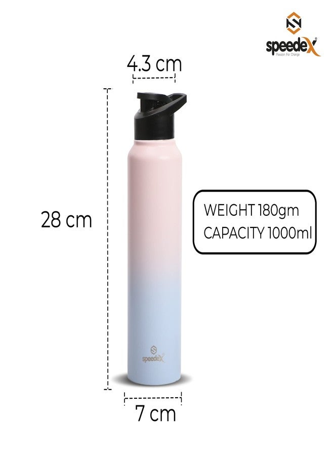 Speedex Stainless Steel Water Bottle 1 Ltr, Leak Proof Sipper Cap, BIS Approved 1000 ml Metal Bottle For Daily, Office, School, Gym, Travel Use for Men, Women, Kids, Adults, Blue Pink, Set of 1 - Image 1