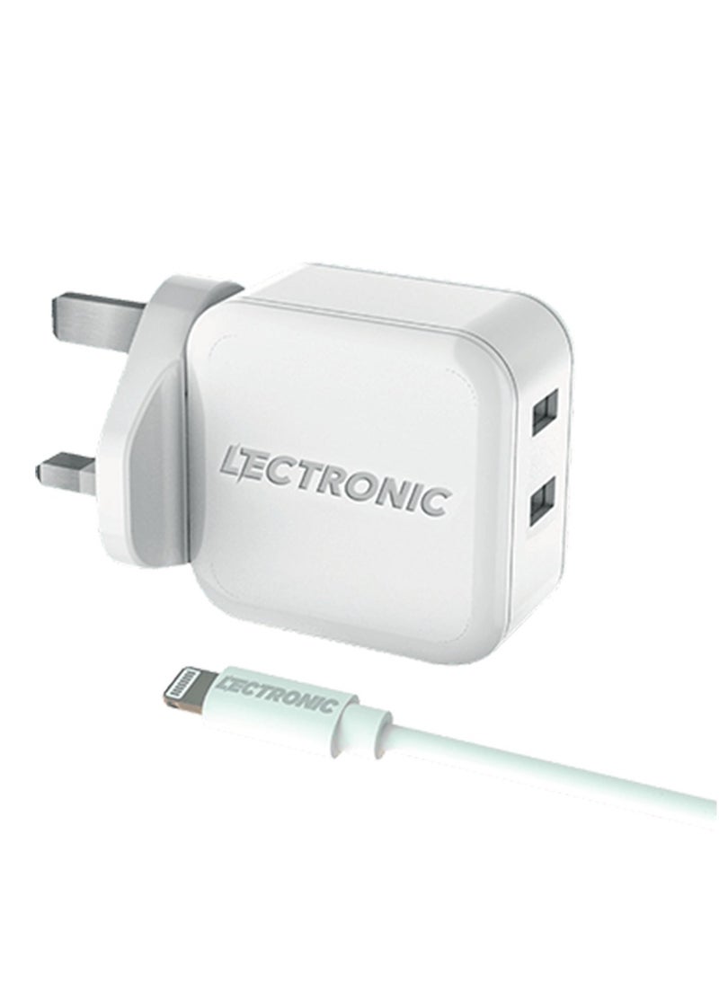 LeCtronic - 4.8A Dual USB-A Smart Wall Charger with Apple Certified 1m Lightning Cable - Image 1