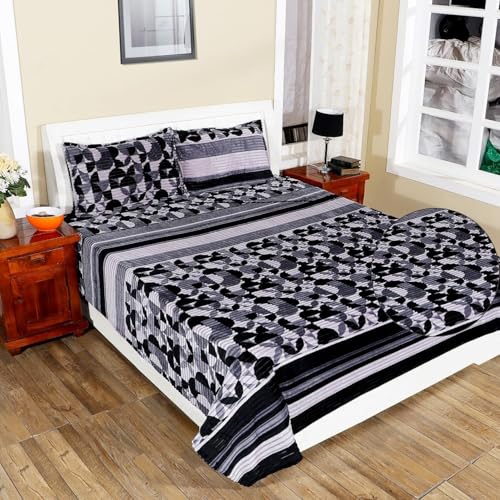 RD TREND® Warm Bedsheet for Winter – Flannel Bedsheet Soft & Cozy | Winter Bedsheet for Double Bed (90x100 inches) with 2 Matching Pillow Covers (Black Circle) - Image 1