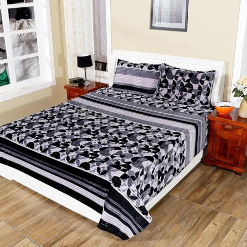 RD TREND® Warm Bedsheet for Winter – Flannel Bedsheet Soft & Cozy | Winter Bedsheet for Double Bed (90x100 inches) with 2 Matching Pillow Covers (Black Circle) - Image 4