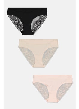 bebe Women 3 Pieces Textured Laser Cut Panties, Multicolor  - Image 1