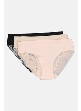 bebe Women 3 Pieces Textured Laser Cut Panties, Multicolor  - Image 2