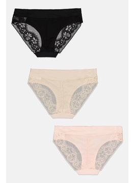 bebe Women 3 Pieces Textured Laser Cut Panties, Multicolor  - Image 3