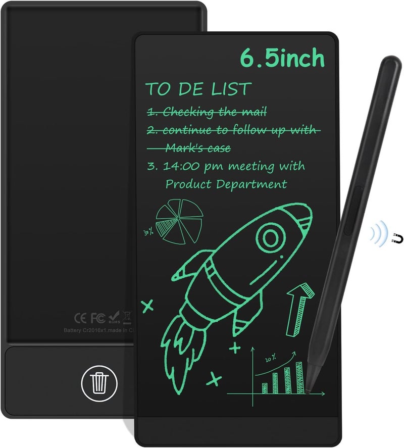 لوحات الكتابة LCD للكبار، لوحة الكتابة LCD المحمولة مقاس 6.5 بوصة كاملة الشاشة من Czemo مع قلم مغناطيسي، لوحة كتابة LCD، لوحة رسم للتسجيل السريع، المكتب، المذكرات، الحساب، الرسم، باللون الأسود. - Image 1