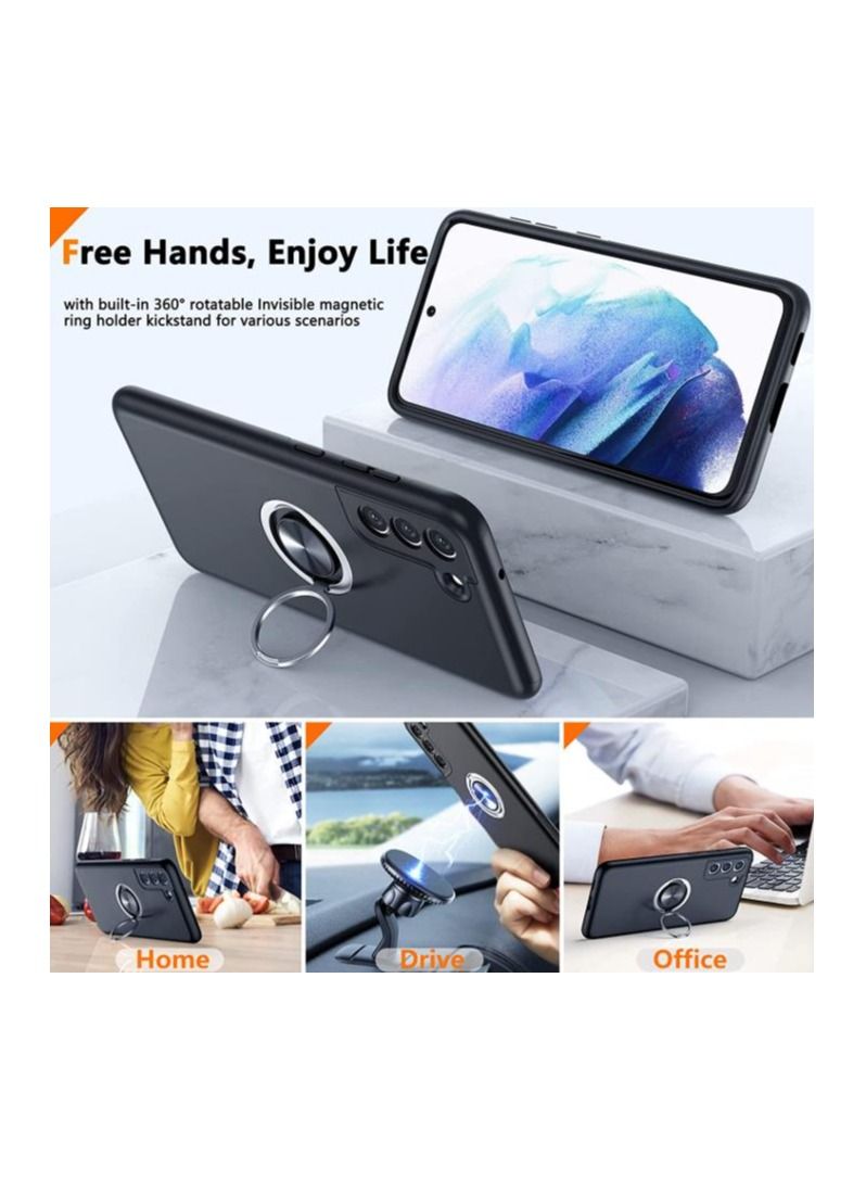 Rock Pow Samsung Galaxy S21 FE Case, Grade Drop Protection Slim Fit Shockproof Protective Cover with 360° Rotatable Magnetic Ring Holder Kickstand Compatible with Samsung S21 FE Case 5G,Black - Image 3