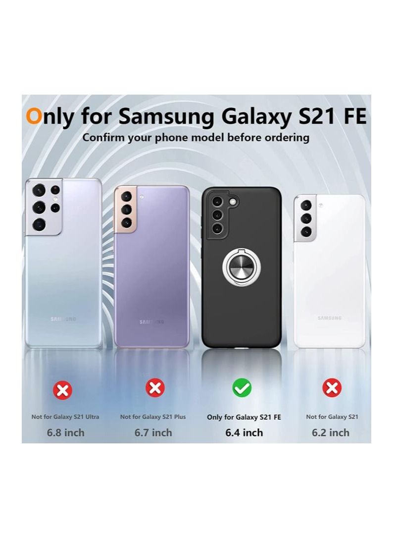 Rock Pow Samsung Galaxy S21 FE Case, Grade Drop Protection Slim Fit Shockproof Protective Cover with 360° Rotatable Magnetic Ring Holder Kickstand Compatible with Samsung S21 FE Case 5G,Black - Image 2