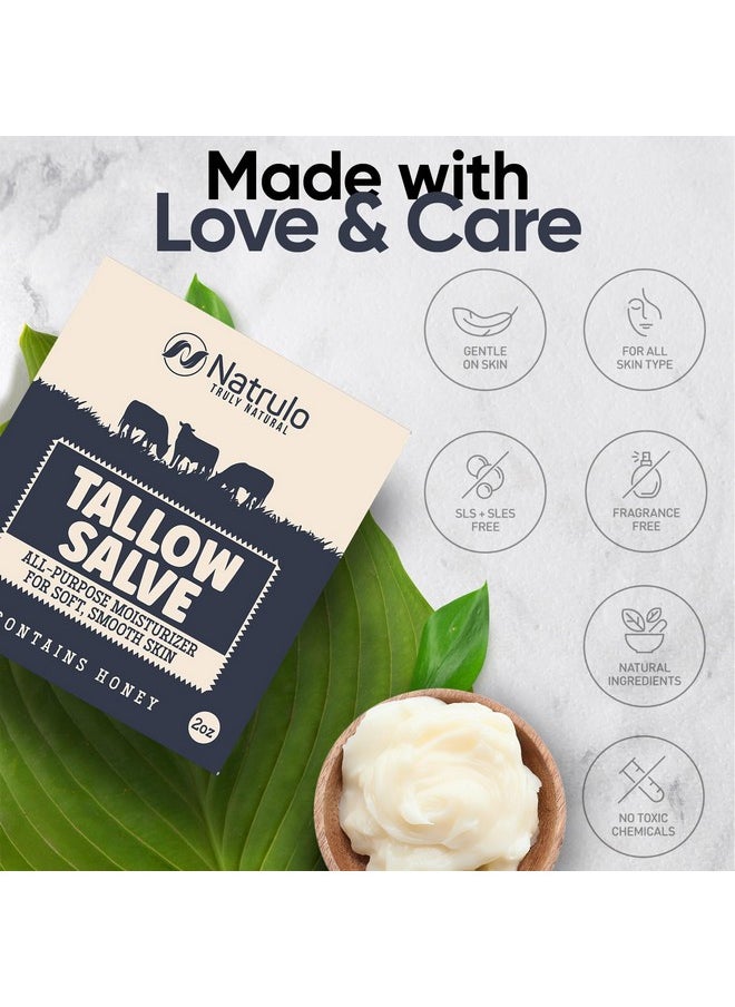 Natrulo - Beef Tallow Salve All Natural Grass Fed Beef Tallow & Honey All Purpose Balm Moisturizing Body Salve Great For Eczema Cracked Dry Itchy Irritated Skin Skin Repair Skincare Made In Usa - Image 1