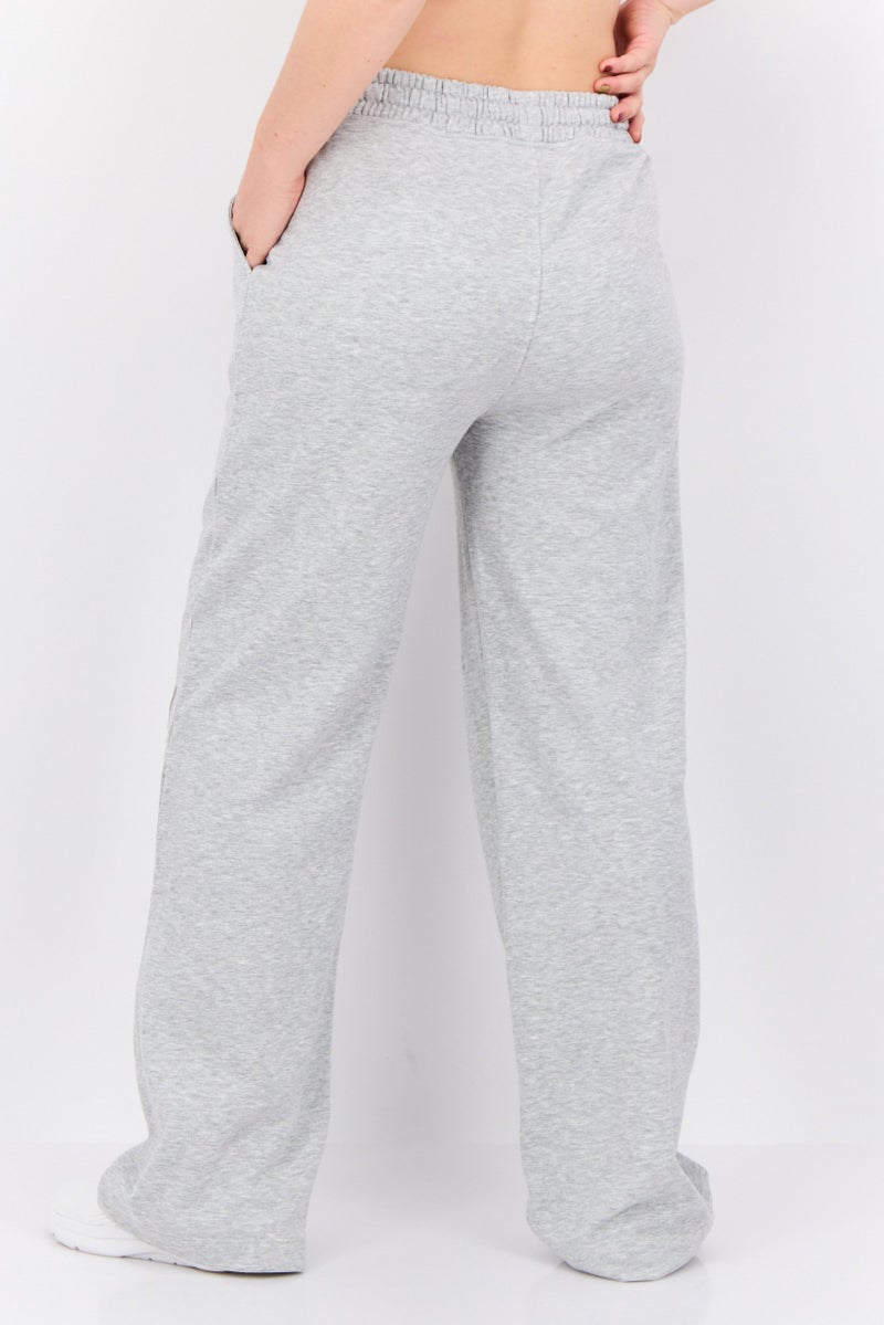 Juicy Couture Women Regular Fit Embroidered Wide Leg Pants, Grey  - Image 3