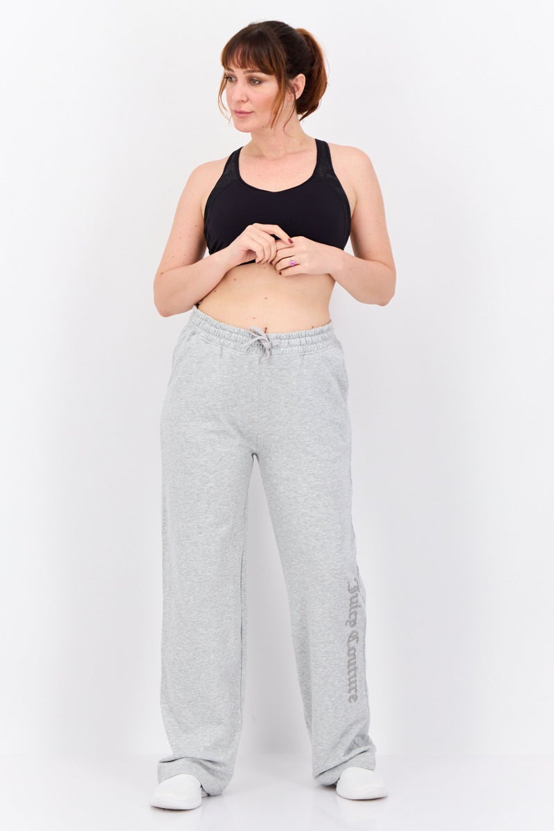 Juicy Couture Women Regular Fit Embroidered Wide Leg Pants, Grey  - Image 4