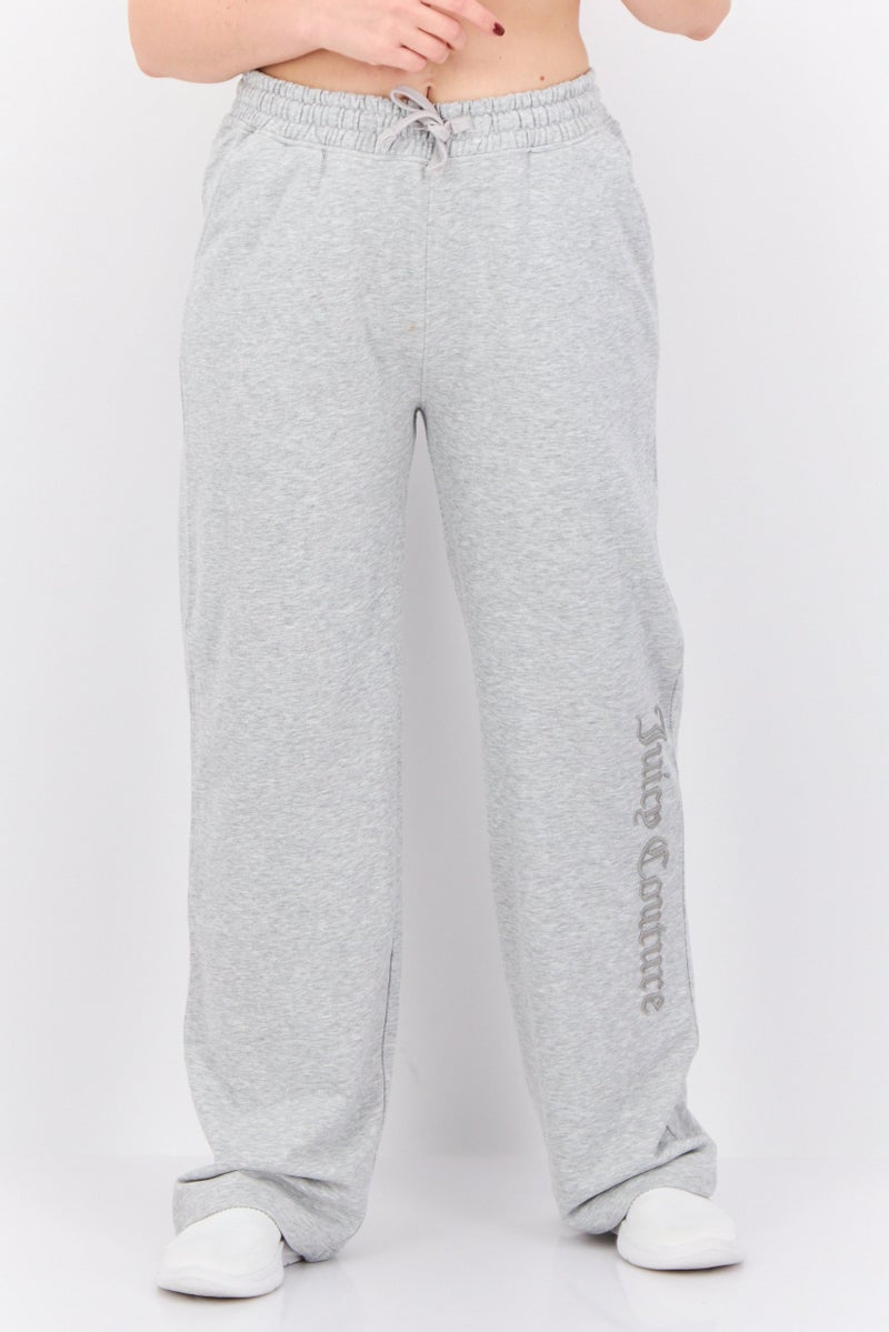 Juicy Couture Women Regular Fit Embroidered Wide Leg Pants, Grey  - Image 1