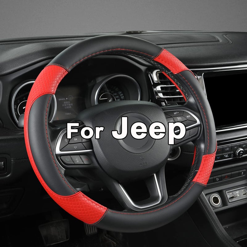 GIANT PANDA Steering Wheel Cover for Jeep Wrangler Car Steering Wheel Cover for Jeep Grand Cherokee and Cherokee BlackRed