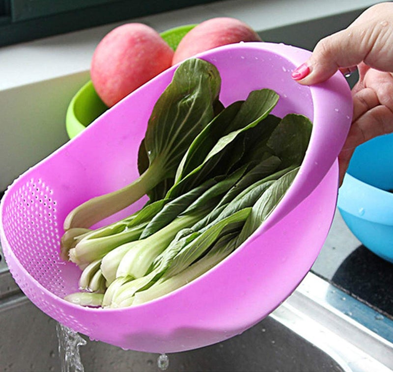 Home Creations Wash Rice Fresh Plastic Colorful Rinse Fruit Vegetables Basin Stainer & Sieve Bowl Drainer Kitchen Basket Good Quality (Assorted Color) - Image 2