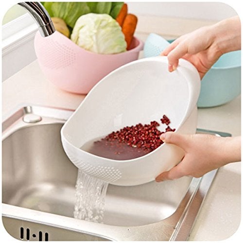 Home Creations Wash Rice Fresh Plastic Colorful Rinse Fruit Vegetables Basin Stainer & Sieve Bowl Drainer Kitchen Basket Good Quality (Assorted Color) - Image 5