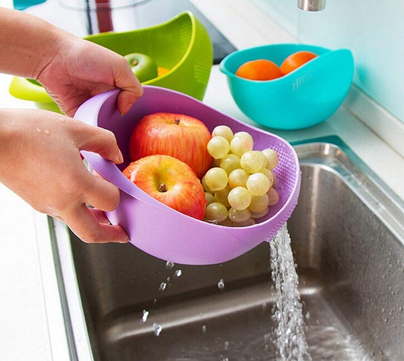 Home Creations Wash Rice Fresh Plastic Colorful Rinse Fruit Vegetables Basin Stainer & Sieve Bowl Drainer Kitchen Basket Good Quality (Assorted Color) - Image 3