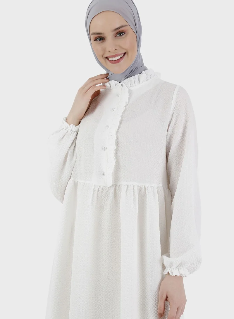 Benin by modanisa Ruffle Button Detail Dress