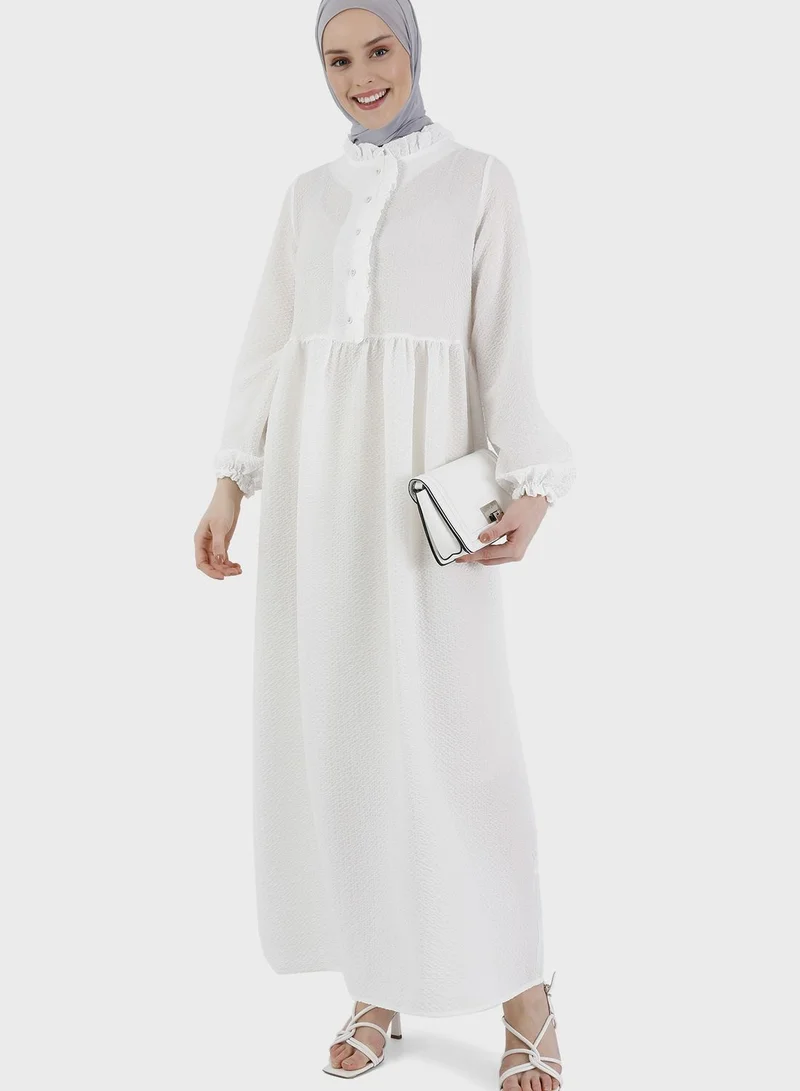 Benin by modanisa Ruffle Button Detail Dress