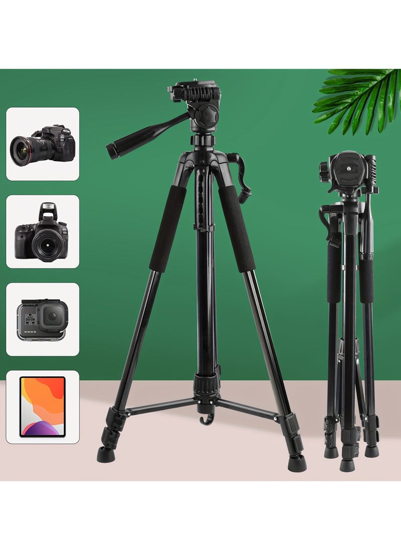 168cm Camera Tripod Phone Tripod  Lightweight Portable Aluminum Travel Tripod for Phone/Android Tripod for Mobile for Selfies/Live/Video Recording - Black