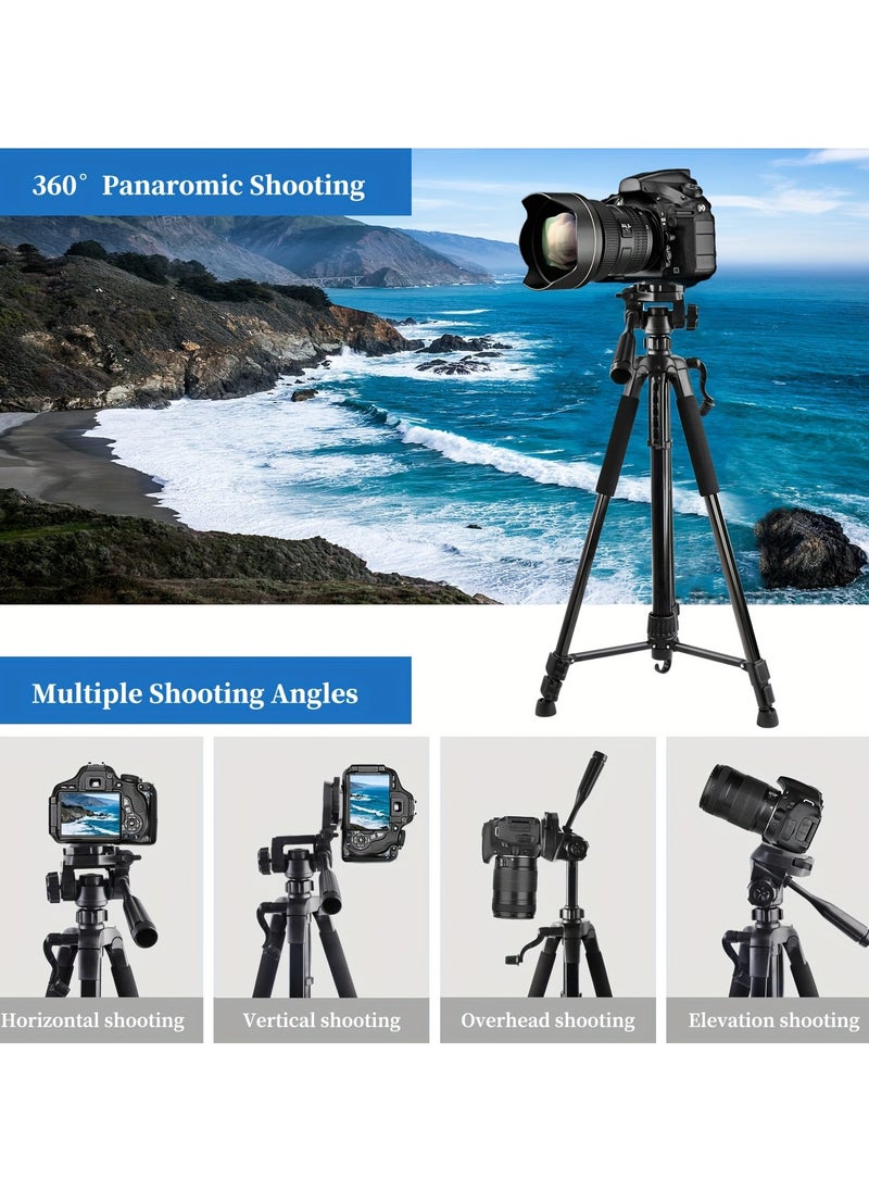 168cm Camera Tripod Phone Tripod  Lightweight Portable Aluminum Travel Tripod for Phone/Android Tripod for Mobile for Selfies/Live/Video Recording - Black