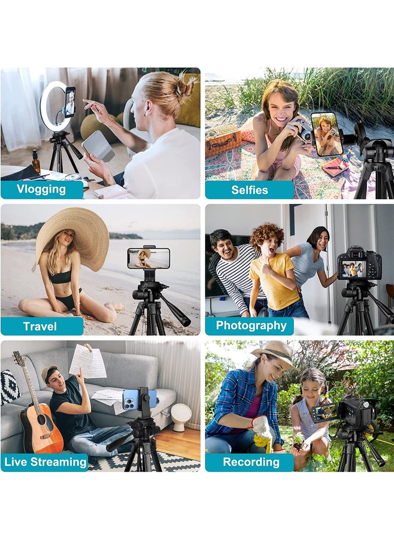 168cm Camera Tripod Phone Tripod  Lightweight Portable Aluminum Travel Tripod for Phone/Android Tripod for Mobile for Selfies/Live/Video Recording - Black