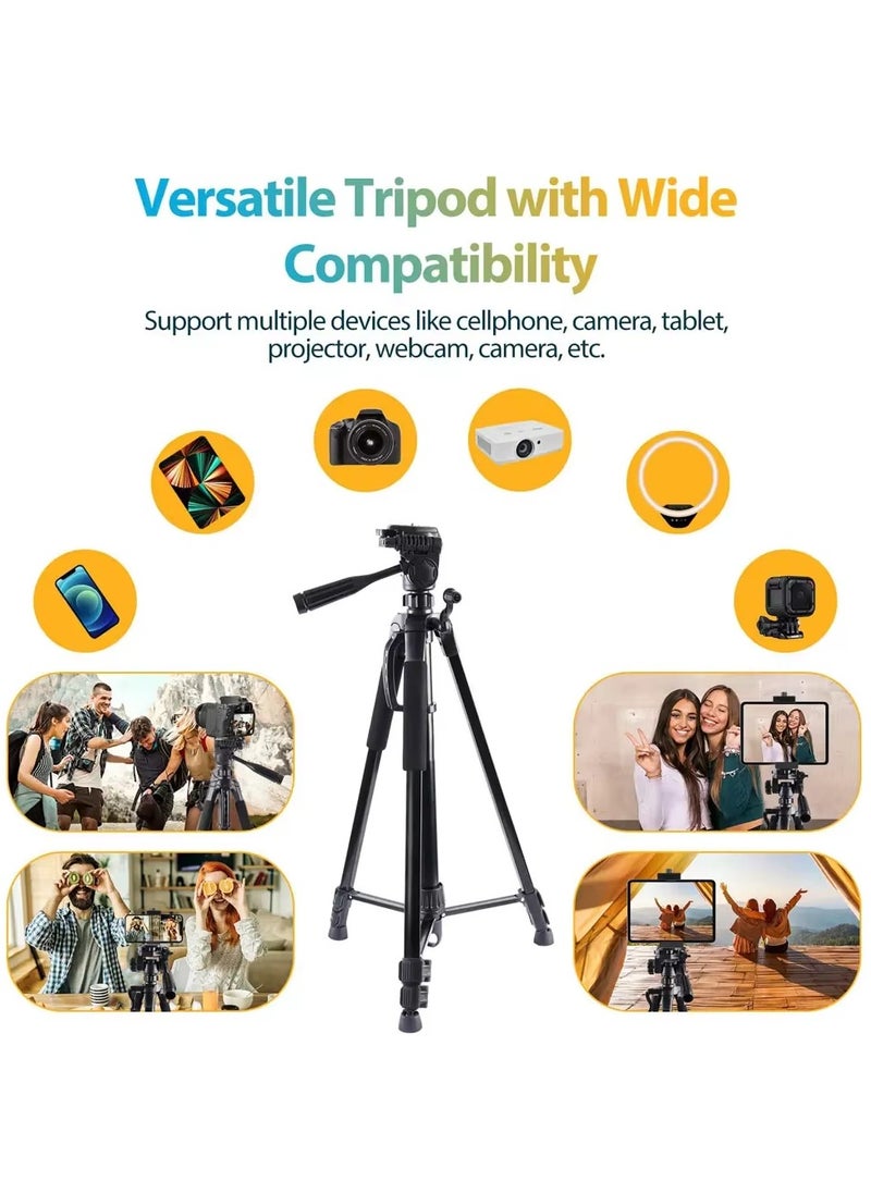 168cm Camera Tripod Phone Tripod  Lightweight Portable Aluminum Travel Tripod for Phone/Android Tripod for Mobile for Selfies/Live/Video Recording - Black