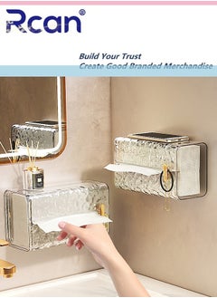 Rcan Acrylic Tissue Box, Tissue Dispenser Dryer Sheet Holder, Clear Water Ripple Tissue Storage, Punch-Free Wall-Mounted Tissue Box, For Bathroom Kitchen Living Room Bedroom Office Car, Desk  - Image 1