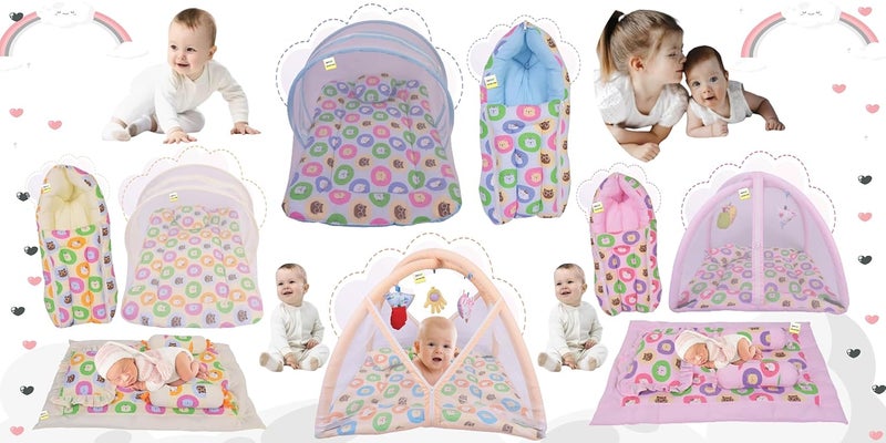 Kwitchy New Born Baby Bedding Combo of Mattress with Net Sleeping Bag 4 Pcs Gadda Set 06 Months Yellow 3PCS Set - Image 4