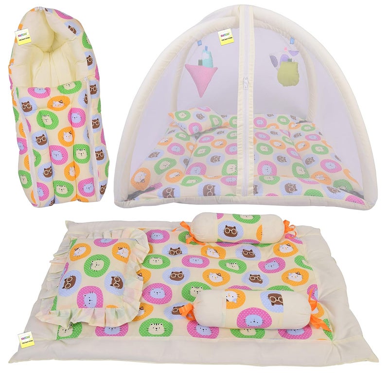 Kwitchy New Born Baby Bedding Combo of Mattress with Net Sleeping Bag 4 Pcs Gadda Set 06 Months Yellow 3PCS Set - Image 1