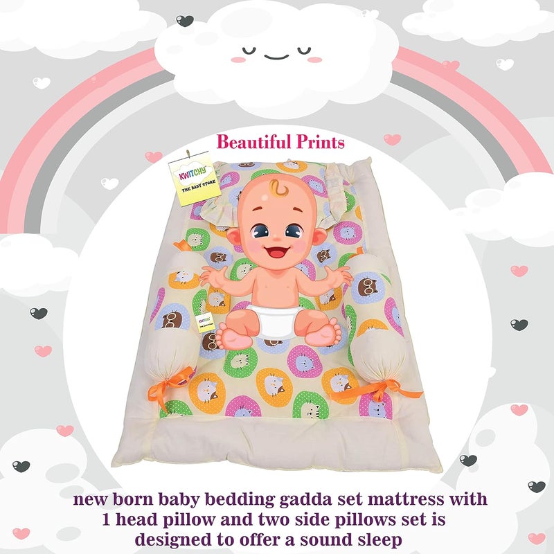 Kwitchy New Born Baby Bedding Combo of Mattress with Net Sleeping Bag 4 Pcs Gadda Set 06 Months Yellow 3PCS Set - Image 5