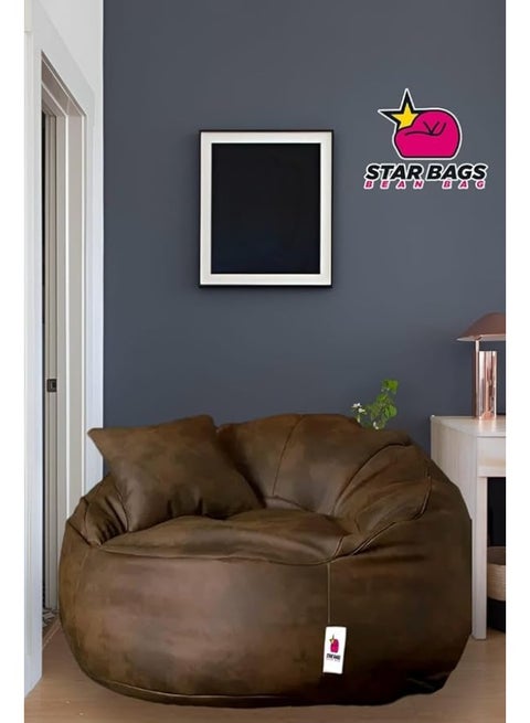 King Bean Bag Chair from Premium Leather - From Star Bags - 105*105 cm - Brown with Pillow