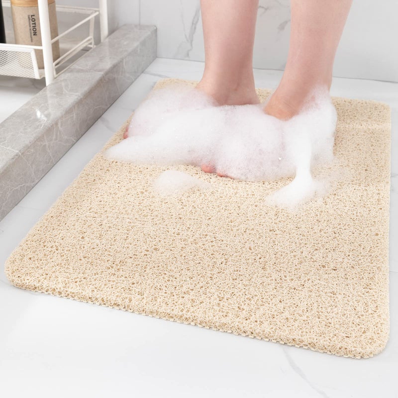 NonSlip Shower Mat Bathtub Mat for Bath TubAnti Slip Bath Tub MatFloor MatSoft PVC Loofah Bathroom MatsFoot Scrubber MatQuick Drying Easy Cleaning Mats for Wet Areas40 16 Beige