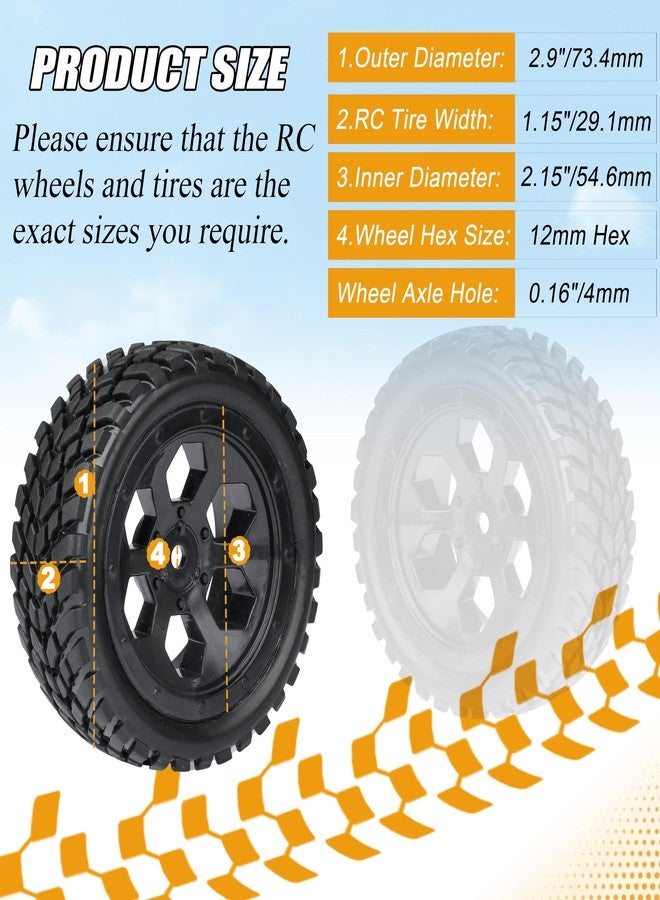 RC Station 12mm Hex RC Wheels and Tires for Hyper Go H16BM H14BM Tires and Wheels 1/14 1/16 with Foam Inserts for Traxxas Wltoys 144001 etc 1/18 RC Car Street Tires Wheels Preglued - Image 2