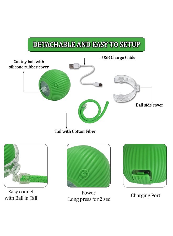NNC PETS Cat toy with USB rechargeable, Durable Plastic, Long tail, & 3 modes, 37cm Interactive toy ball with LED light, Indoor cat entertainment, Safe cat material with Scratch & Fall resistant, (Green) - Image 3