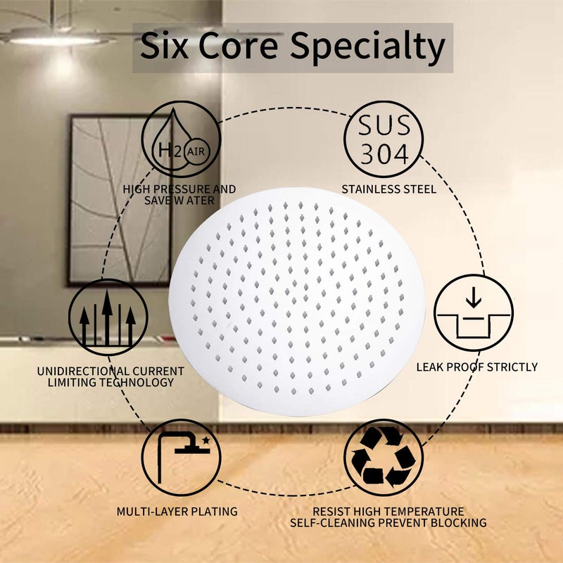 GGStudy Round 12 Inch Stainless Steel Shower Head - Rain Style Shower Head Chrome - Image 3