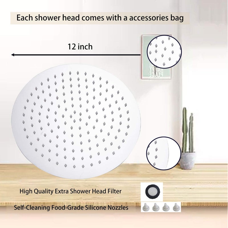 GGStudy Round 12 Inch Stainless Steel Shower Head - Rain Style Shower Head Chrome - Image 4