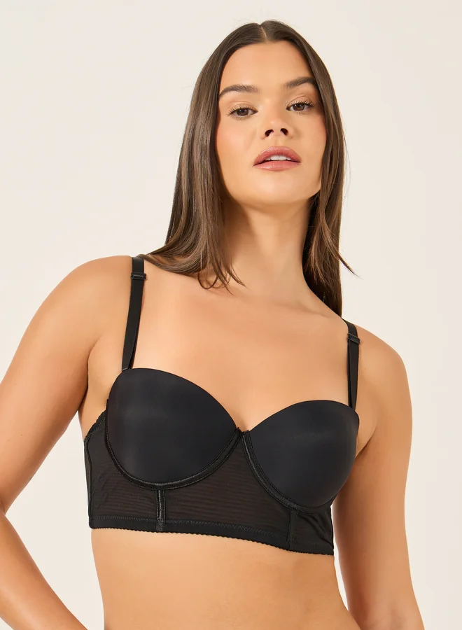Take Two Take Two Solid Longline Padded Wired Bra and Bikini Briefs Set
