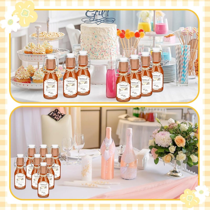 Queekay زجاجات زجاجية صغيرة بسعة 4 أونصات من كويكاي - عبوة 20 قطعة لاستخراج الفانيليا وزيت الزيتون المنزلي مع أغطية محكمة الإغلاق وملصقات لحفلات الزفاف وحفلات استقبال المواليد - بني 120 مل - Image 5