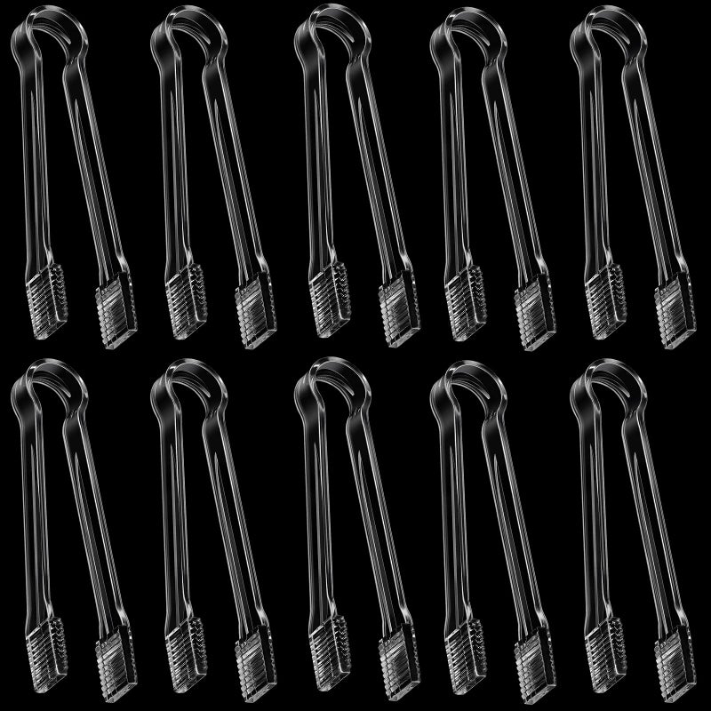Patelai 10 Pieces Small Plastic Serving Tongs for Appetizers Clear Plastic Mini Sugar Cube Buffet Ice Tongs for Dessert Tea Coffee Party Bar Appetizers 63 InchTransparent