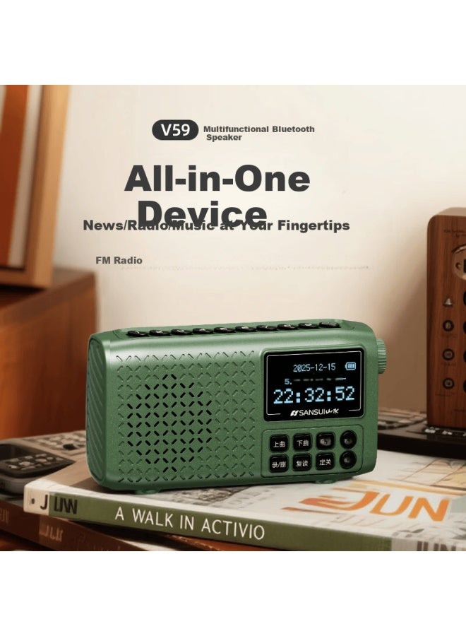 Sansui Wireless Bluetooth Speaker Tf Card High-quality Outdoor Portable Home Mini Speaker Fm Radio Elderly Radio Player V59 Armor Green - Image 3
