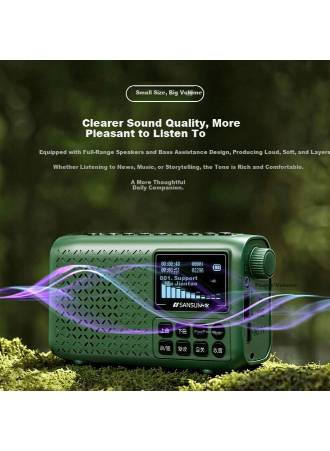 Sansui Wireless Bluetooth Speaker Tf Card High-quality Outdoor Portable Home Mini Speaker Fm Radio Elderly Radio Player V59 Armor Green - Image 5