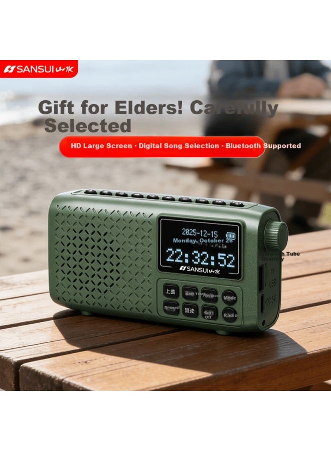 Sansui Wireless Bluetooth Speaker Tf Card High-quality Outdoor Portable Home Mini Speaker Fm Radio Elderly Radio Player V59 Armor Green - Image 1