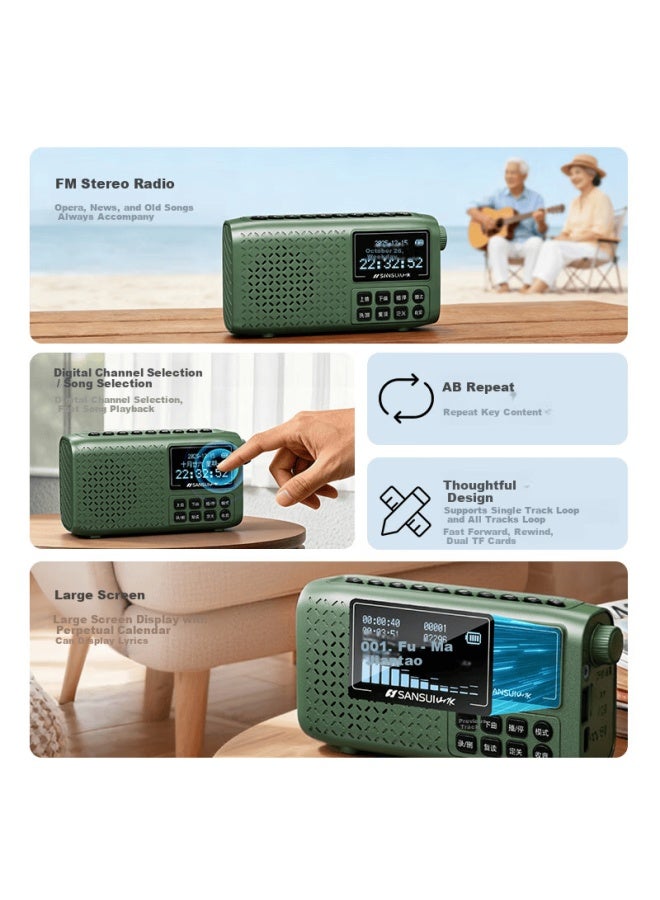 Sansui Wireless Bluetooth Speaker Tf Card High-quality Outdoor Portable Home Mini Speaker Fm Radio Elderly Radio Player V59 Armor Green - Image 4