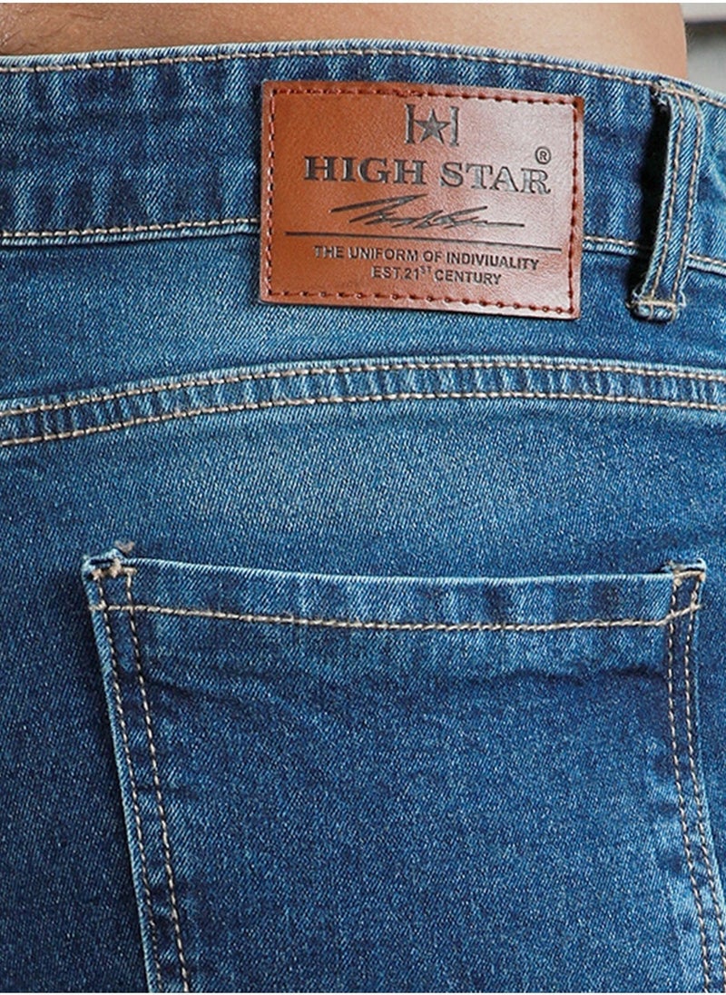HIGH STAR Indigo Tapered Fit Light Fade Cotton Jeans for Men, 100% Cotton  - Image 4