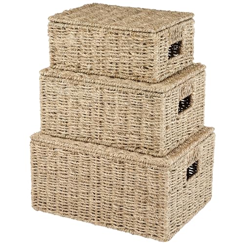 84ECO Set of 3 Seagrass Storage Baskets with Lid - Image 1