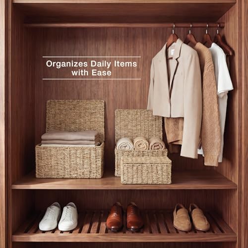 84ECO Set of 3 Seagrass Storage Baskets with Lid - Image 4