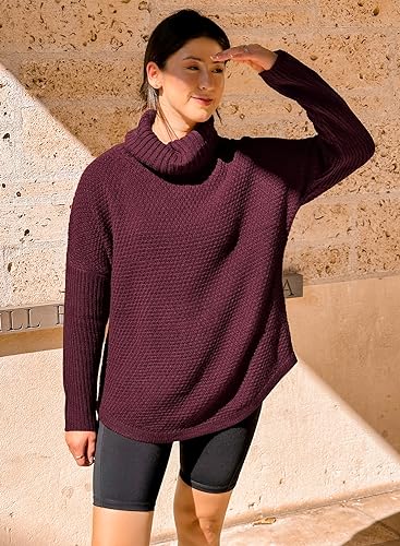 DOROSE Sweaters for Women Fall Winter Warm Turtleneck Long Sleeve Pullover Sweater Burgundy M - Image 3