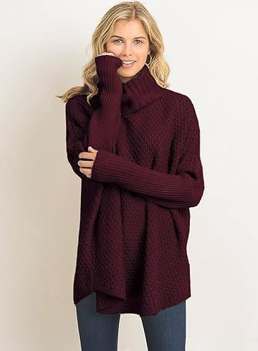 DOROSE Sweaters for Women Fall Winter Warm Turtleneck Long Sleeve Pullover Sweater Burgundy M - Image 2