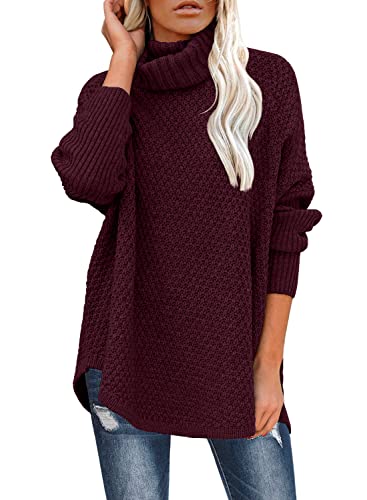 DOROSE Sweaters for Women Fall Winter Warm Turtleneck Long Sleeve Pullover Sweater Burgundy M - Image 1